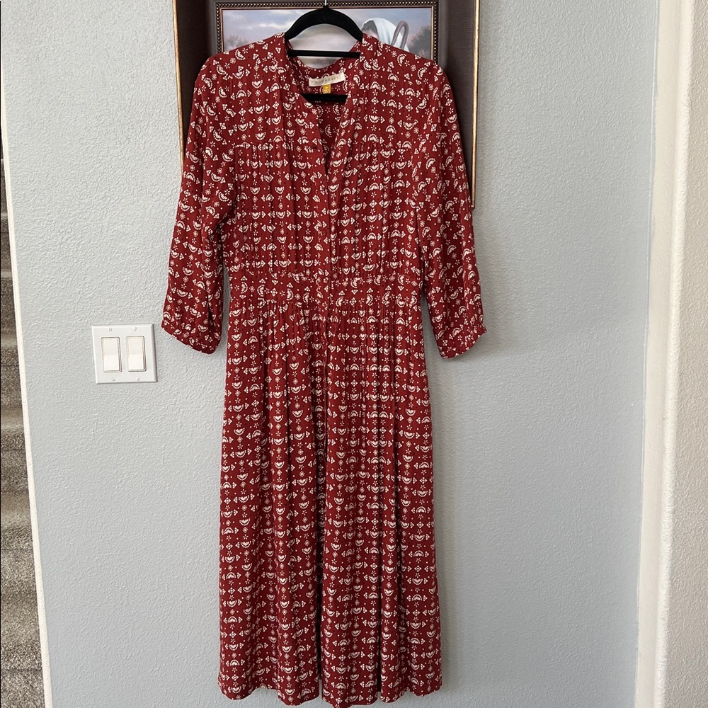 DownEast Red Midi Dress with White Floral Print